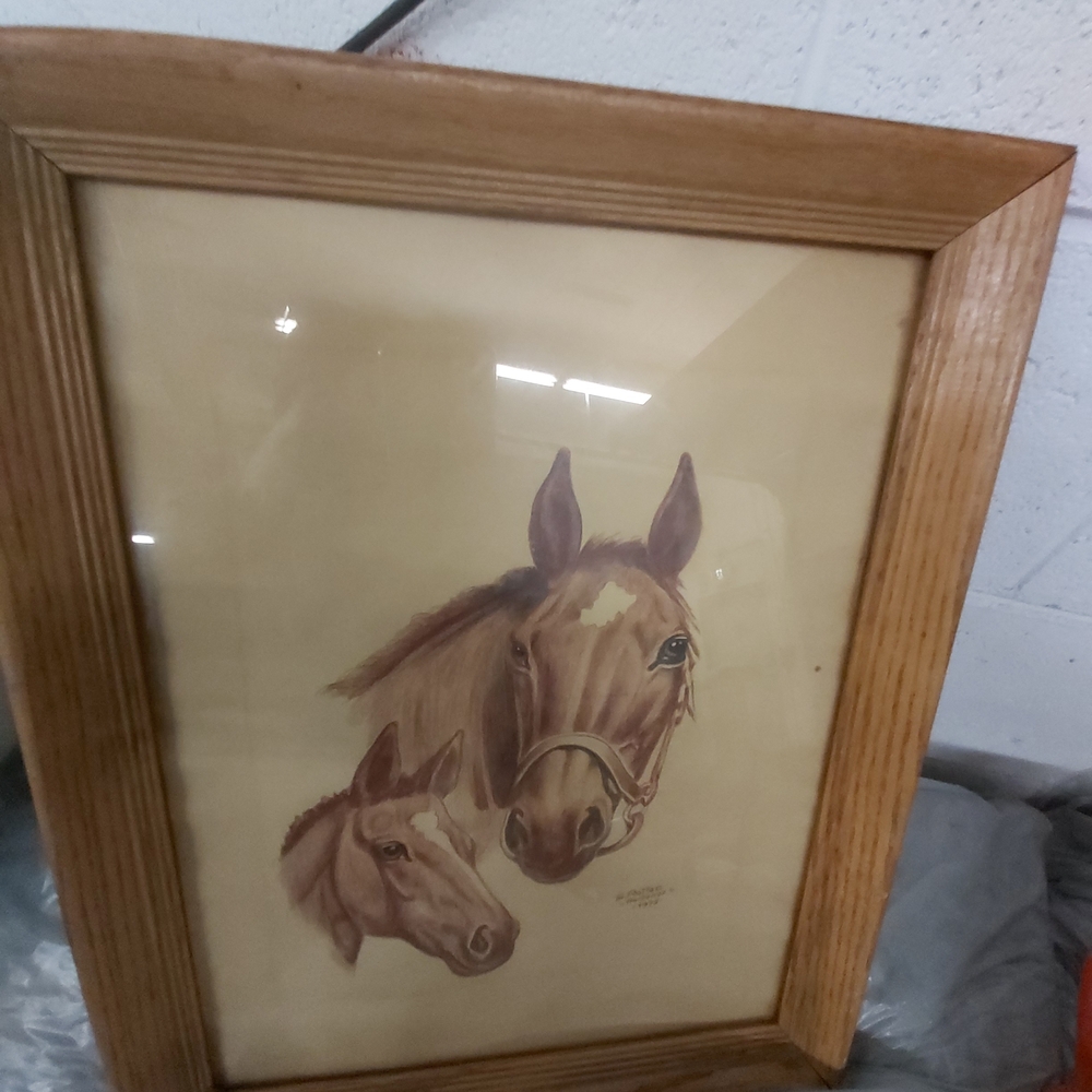 VINTAGE 1975 : Wooden Framed Horse Portrait